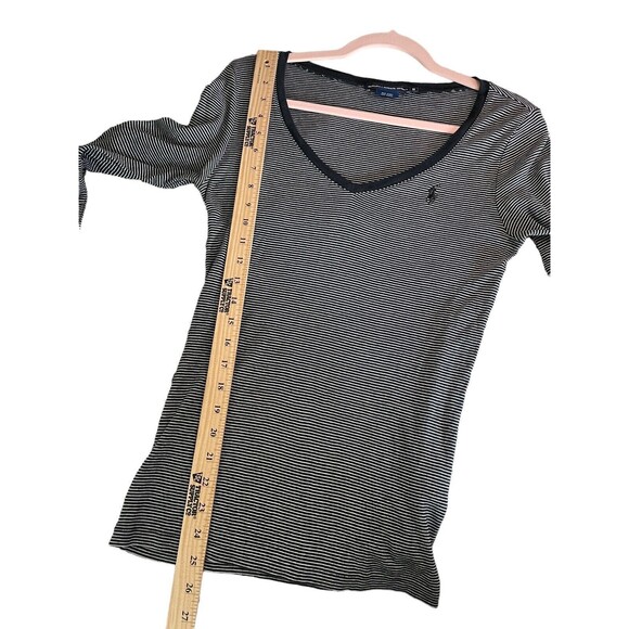 Ralph Lauren Sport Women's Striped Long Sleeve Shirt V-Neck Size Medium Navy - Picture 9 of 10